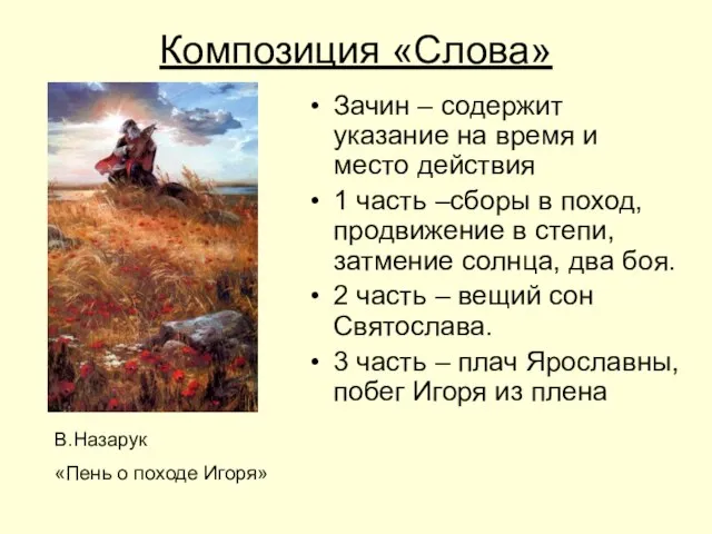 Композиция «Слова» Зачин – содержит указание на время и место действия 1