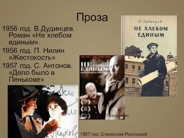 Проза 1956 год. В.Дудинцев. Роман «Не хлебом единым». 1956 год. П. Нилин