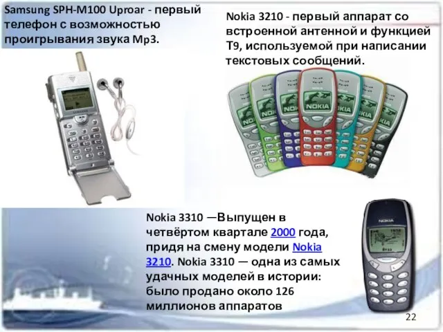 Samsung SPH-M100 Uproar - первый телефон с возможностью проигрывания звука Mp3. Nokia