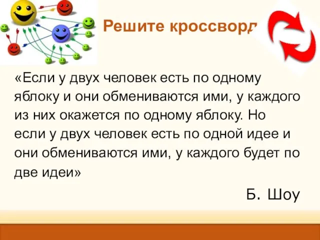 Решите кроссворд «Если у двух человек есть по одному яблоку и они