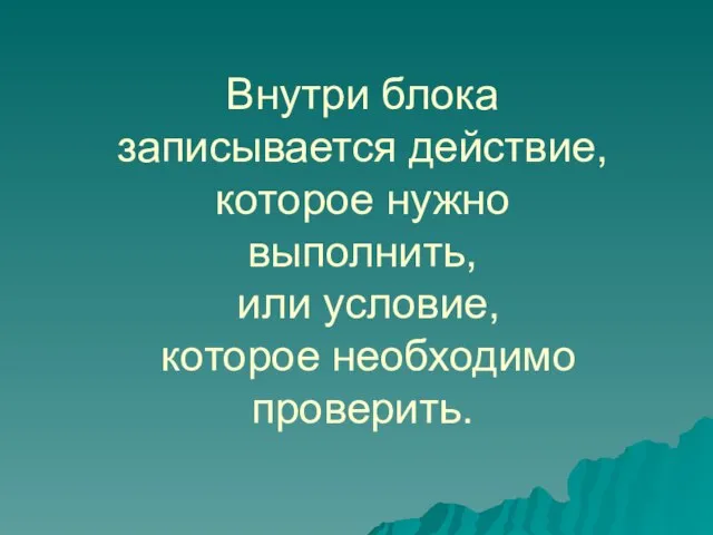 Внутри блока записывается действие, которое нужно выполнить, или условие, которое необходимо проверить.