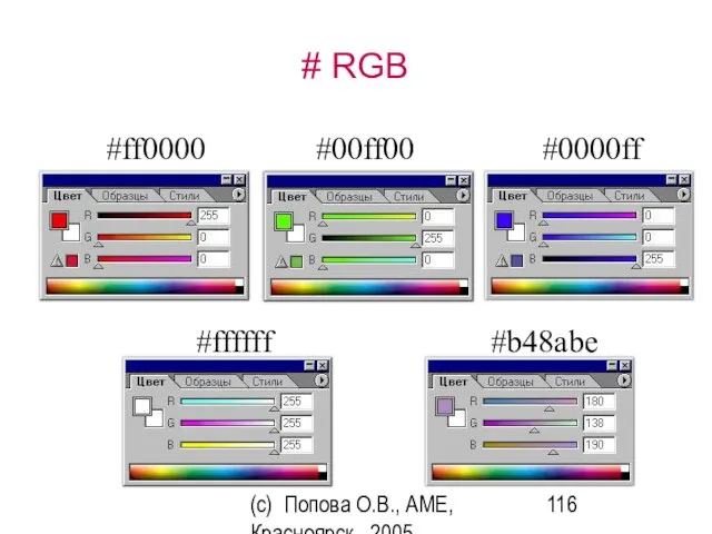 (c) Попова О.В., AME, Красноярск, 2005 # RGB #ff0000 #00ff00 #0000ff