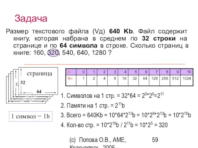 (c) Попова О.В., AME, Красноярск, 2005 Размер текстового файла (Vд) 640 Kb.