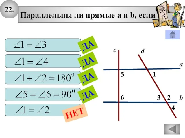 22. 2 1 4 с 3 6 5 а b Параллельны ли