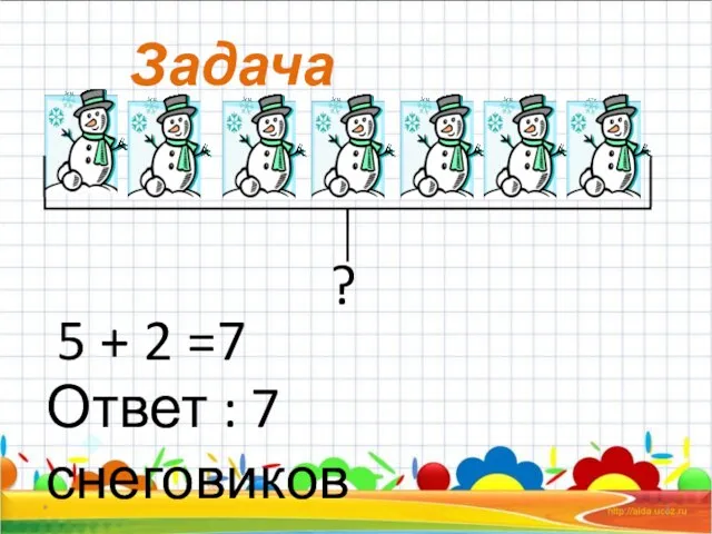 * ? 5 + 2 =7 Ответ : 7 снеговиков Задача