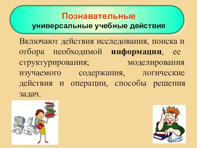 Включают действия исследования, поиска и отбора необходимой информации, ее структурирования; моделирования изучаемого