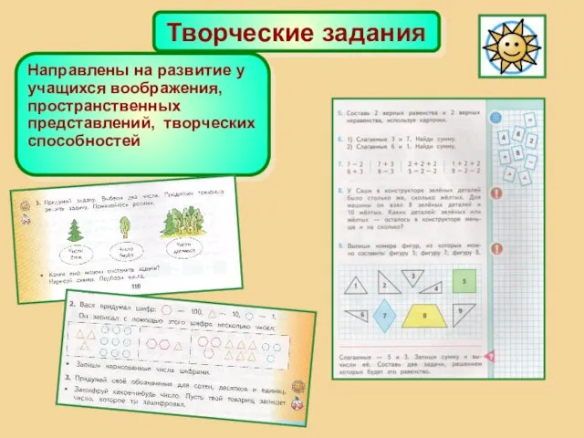 Творческие задания Направлены на развитие у учащихся воображения, пространственных представлений, творческих способностей