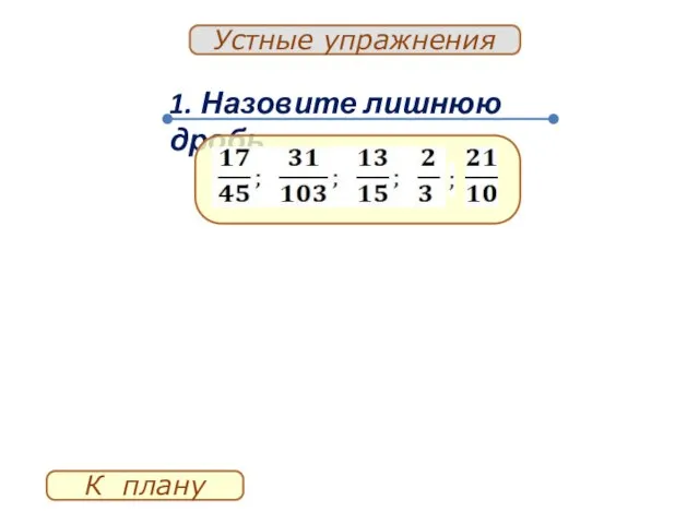 1. Назовите лишнюю дробь К плану Устные упражнения