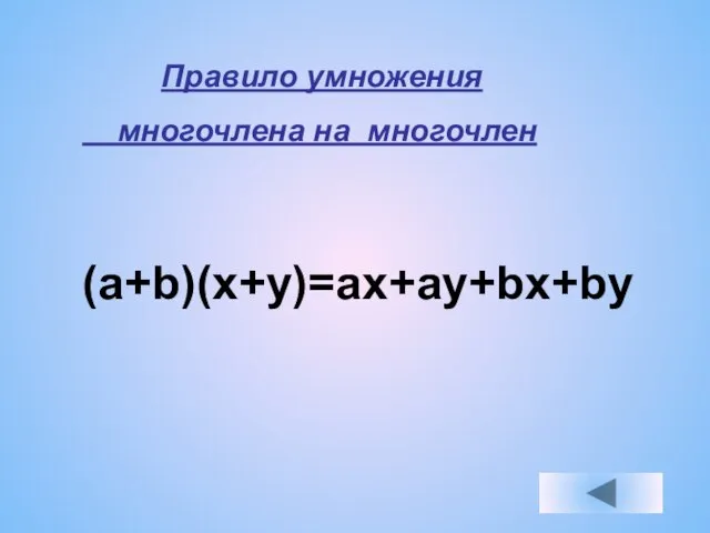 Правило умножения многочлена нa многочлен (a+b)(x+y)=ax+ay+bx+by