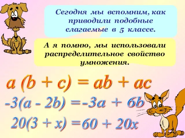 Сегодня мы вспомним, как приводили подобные слагаемые в 5 классе. А я