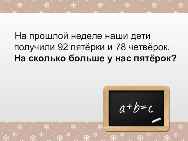 На прошлой неделе наши дети получили 92 пятёрки и 78 четвёрок. На