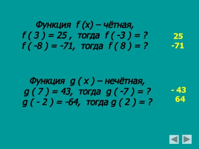 Функция f (x) – чётная, f ( 3 ) = 25 ,