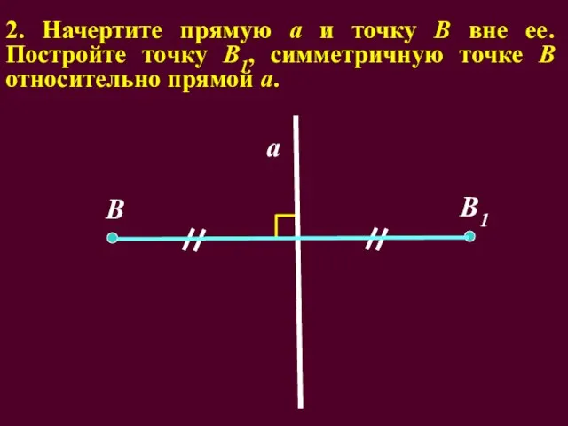 2. Начертите прямую а и точку В вне ее. Постройте точку В1,