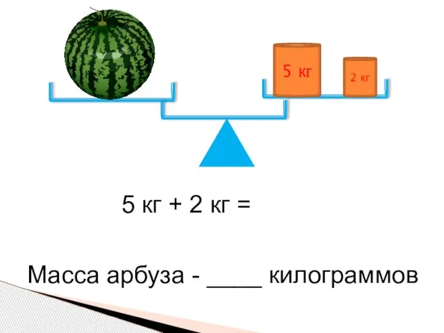 5 кг 2 кг 5 кг + 2 кг = Масса арбуза - ____ килограммов