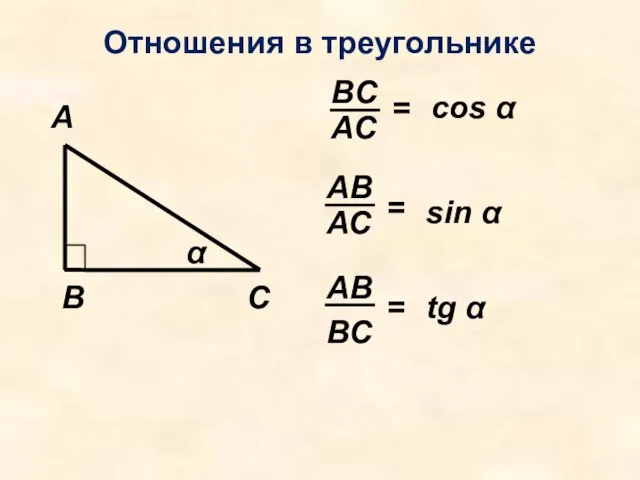 Отношения в треугольнике АС ВС = АС АВ = АВ ВС =