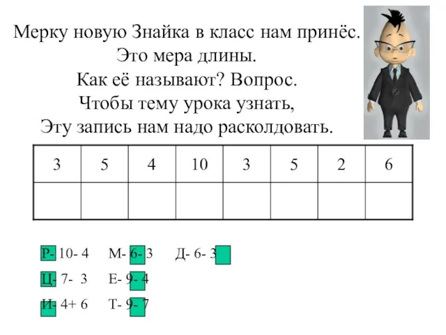 Мерку новую Знайка в класс нам принёс. Это мера длины. Как её