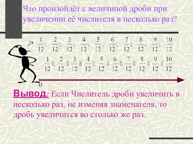 Что произойдёт с величиной дроби при увеличении её числителя в несколько раз?