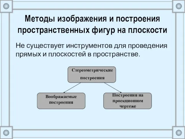 Методы изображения и построения пространственных фигур на плоскости Не существует инструментов для