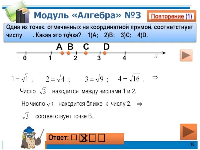 Модуль «Алгебра» №3 Повторение (1) Одна из точек, отмеченных на координатной прямой,