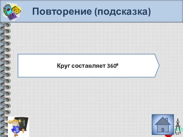 Повторение (подсказка) Круг составляет 360⁰