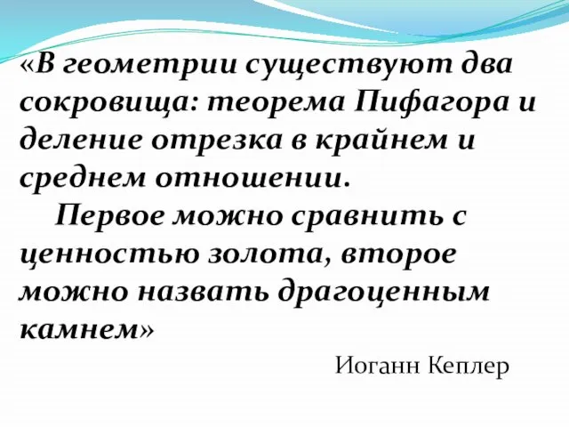 «В геометрии существуют два сокровища: теорема Пифагора и деление отрезка в крайнем