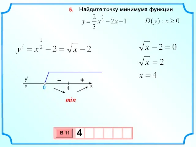 Найдите точку минимума функции 5. min