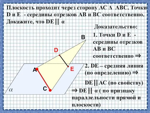 A В С Плоскость проходит через сторону АС  АВС. Точки D