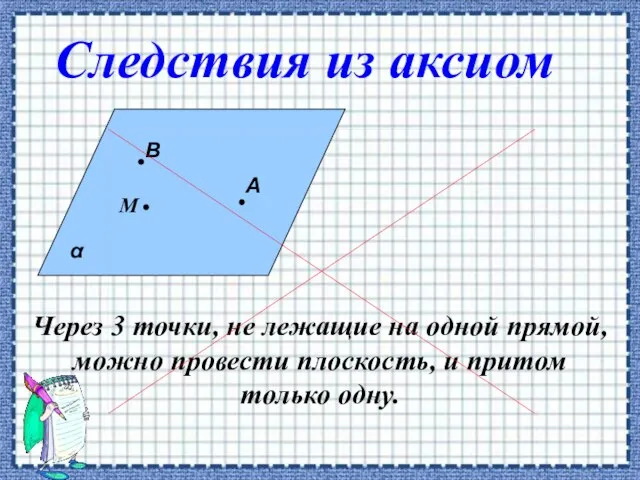 Через 3 точки, не лежащие на одной прямой, можно провести плоскость, и