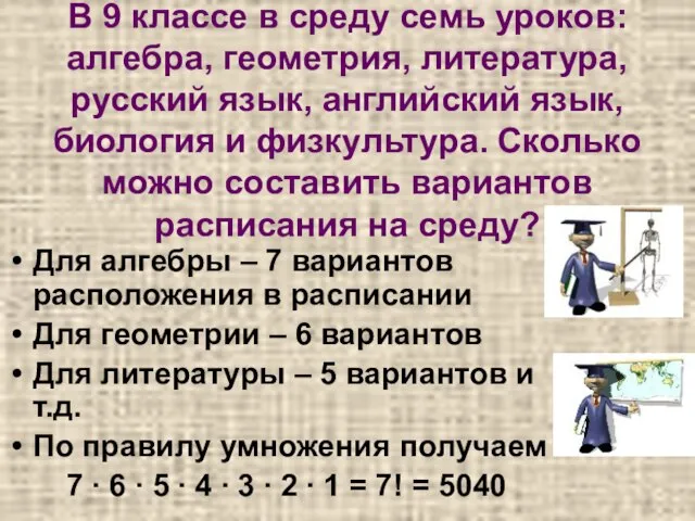 В 9 классе в среду семь уроков: алгебра, геометрия, литература, русский язык,