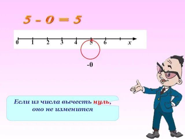 Если из числа вычесть нуль, оно не изменится 5 - 0 = 5 -0