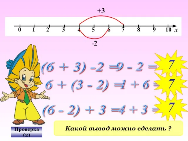 (6 + 3) -2 = 9 - 2 = Проверка(2) -2 7