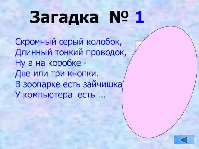 Загадка № 1 Скромный серый колобок, Длинный тонкий проводок, Ну а на