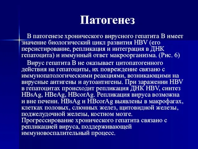 Патогенез В патогенезе хронического вирусного гепатита В имеет значение биологический цикл развития