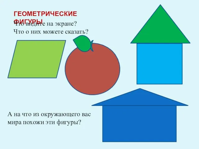 ГЕОМЕТРИЧЕСКИЕ ФИГУРЫ Что видите на экране? Что о них можете сказать? А