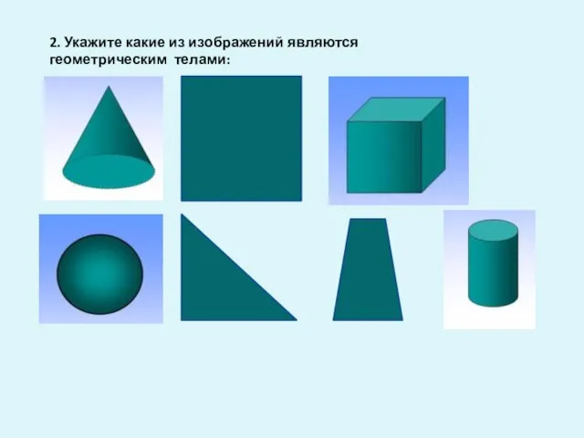 2. Укажите какие из изображений являются геометрическим телами: