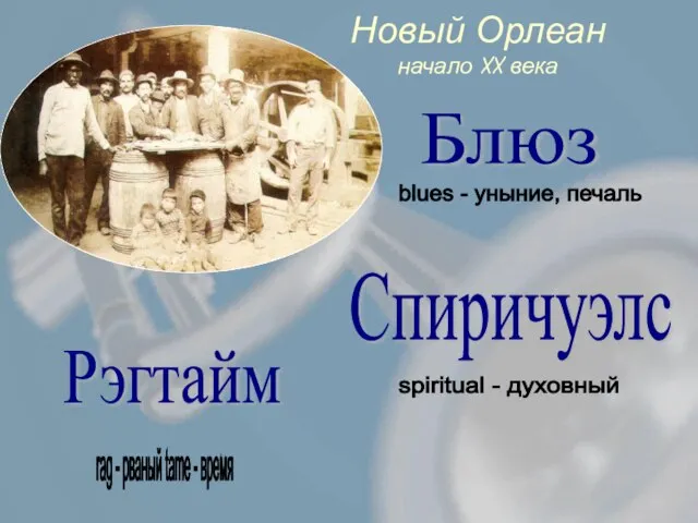 Новый Орлеан начало XX века Блюз Спиричуэлс blues - уныние, печаль spiritual