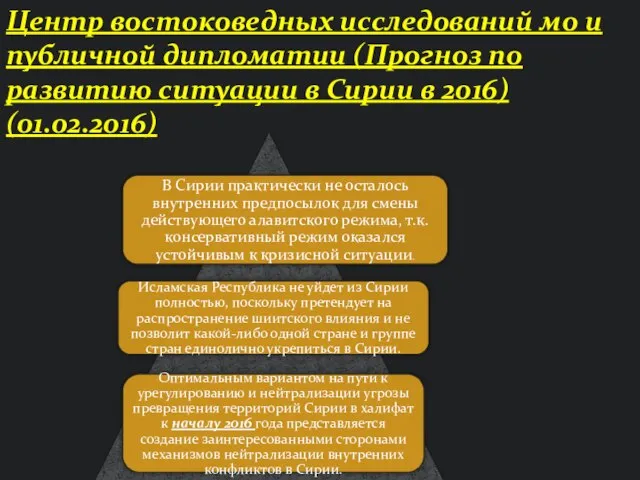 Центр востоковедных исследований мо и публичной дипломатии (Прогноз по развитию ситуации в Сирии в 2016) (01.02.2016)