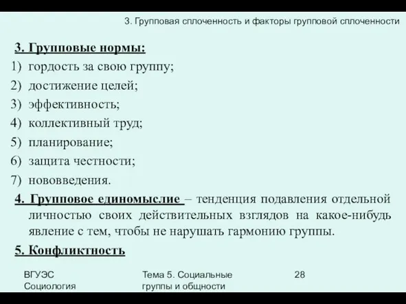 ВГУЭС Социология Тема 5. Социальные группы и общности 3. Групповые нормы: гордость