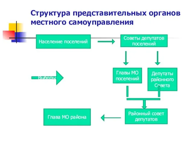 Структура представительных органов местного самоуправления Население поселений Советы депутатов поселений Главы МО