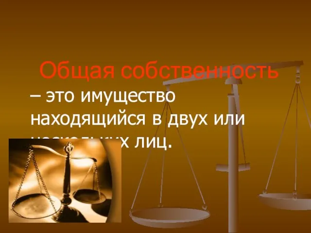 Общая собственность – это имущество находящийся в двух или нескольких лиц.