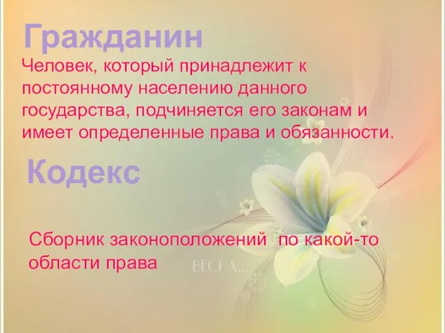 Кодекс Гражданин Человек, который принадлежит к постоянному населению данного государства, подчиняется его