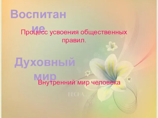 Воспитание Духовный мир Внутренний мир человека Процесс усвоения общественных правил.