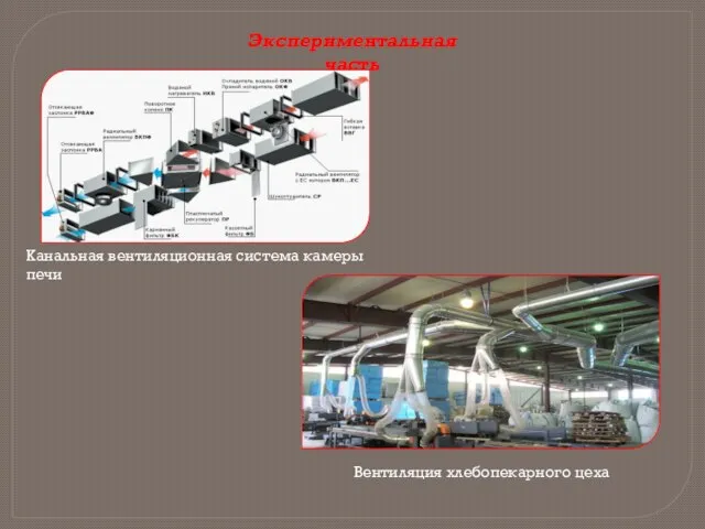 Экспериментальная часть Канальная вентиляционная система камеры печи Вентиляция хлебопекарного цеха