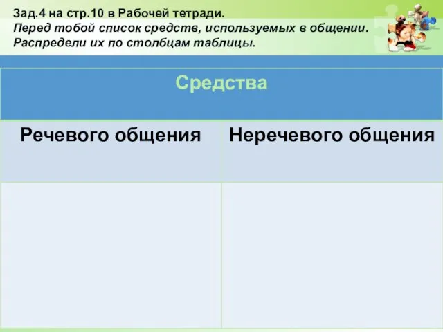 Зад.4 на стр.10 в Рабочей тетради. Перед тобой список средств, используемых в