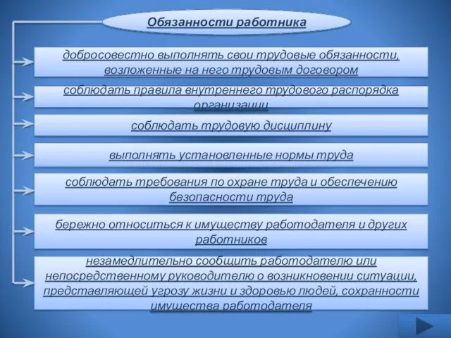 Обязанности работника добросовестно выполнять свои трудовые обязанности, возложенные на него трудовым договором