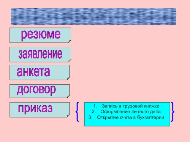 резюме заявление анкета договор приказ Запись в трудовой книжке Оформление личного дела