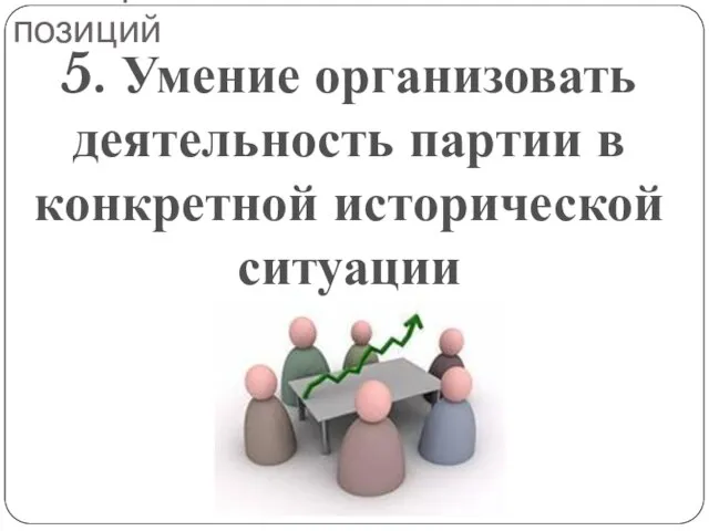 Факторы завоевания властных позиций 5. Умение организовать деятельность партии в конкретной исторической ситуации