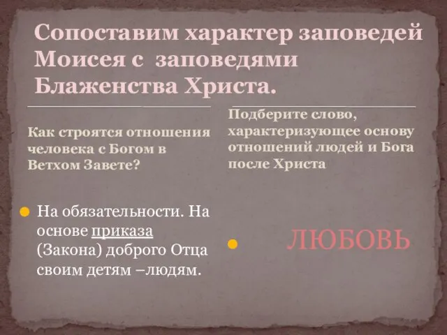 Как строятся отношения человека с Богом в Ветхом Завете? На обязательности. На