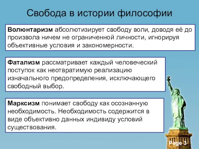 Свобода в истории философии Волюнтаризм абсолютизирует свободу воли, доводя её до произвола