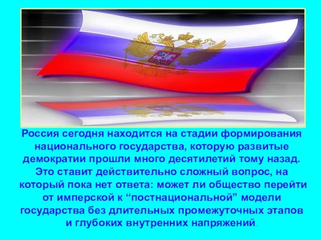 Россия сегодня находится на стадии формирования национального государства, которую развитые демократии прошли